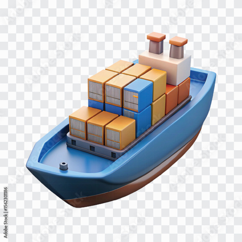 3D Cargo Ship Icon | Container Vessel, Global Shipping Freight Transport Symbol