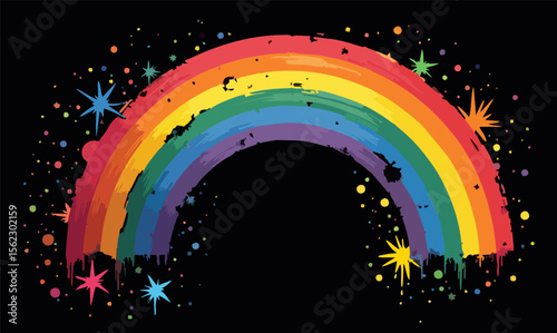 Vector design with decorative drawing of torn lgbt 
flag of rainbow stripe with colorful star. 
Fashion t-shirt print. Pride proud parade pattern 
for textiles, fabric, clothing.