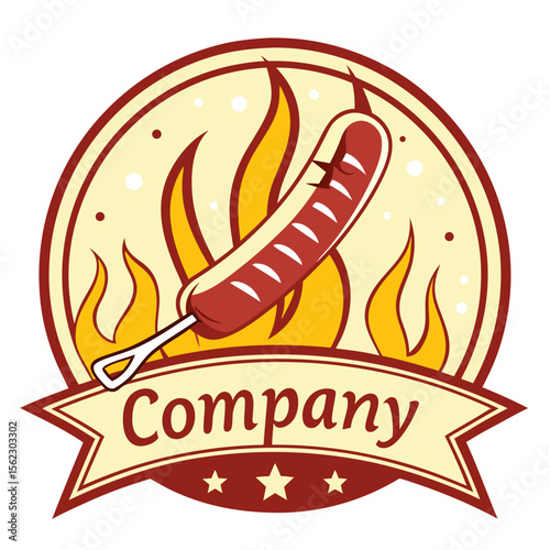 Grilled Sausage Company Logo, Featuring a Delicious Hot Dog on a Stick