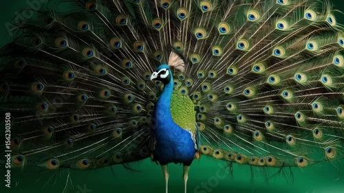 Wallpaper Mural Peacock displaying its beautiful feathers against a green background in a studio setting green screen animal video Torontodigital.ca