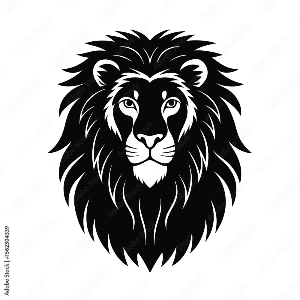 Fototapeta premium Majestic lion head with flowing mane silhouette