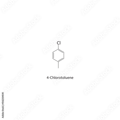 4-Chlorotoluene skeletal structure. Halogenated Aromatic Compound compound schematic illustration. Simple diagram, chemical formula.