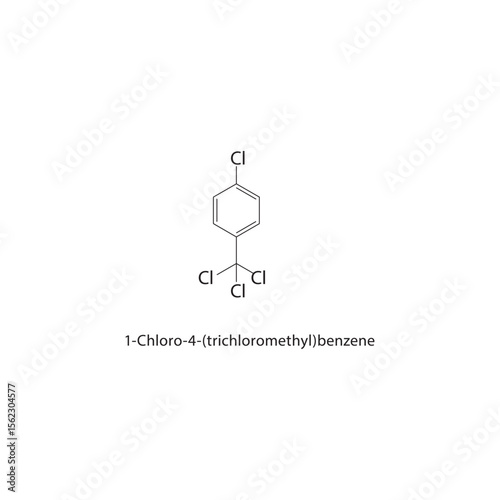 1-Chloro-4-(trichloromethyl)-benzene skeletal structure. Halogenated Aromatic Compound compound schematic illustration. Simple diagram, chemical formula.