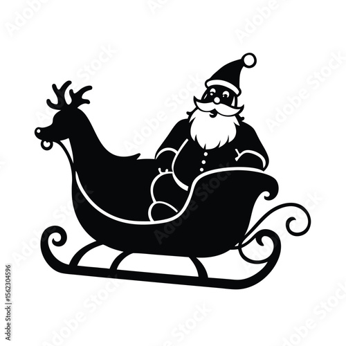 Santa claus riding sleigh with reindeer silhouette