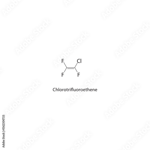Chlorotrifluoroethene skeletal structure. Halofluorinated alkene compound schematic illustration. Simple diagram, chemical formula.