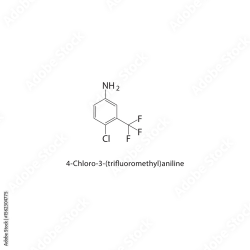 4-Chloro-3-(trifluoromethyl)-aniline skeletal structure. Halogenated Aromatic Compound compound schematic illustration. Simple diagram, chemical formula.