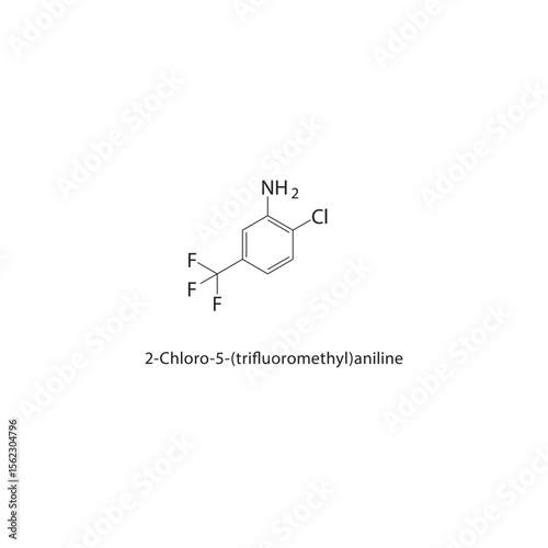 2-Chloro-5-(trifluoromethyl)-aniline skeletal structure. Halogenated Aromatic Compound compound schematic illustration. Simple diagram, chemical formula.