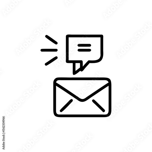 Envelope icon with speech bubble radiating lines on mail message