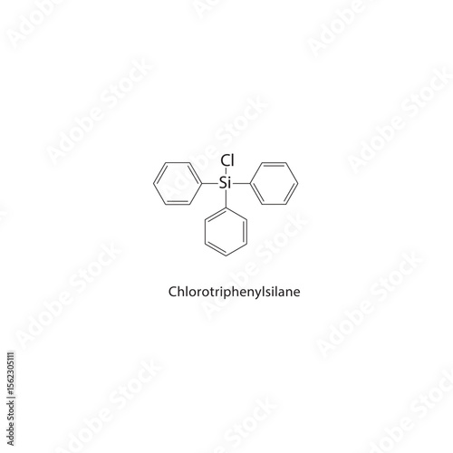 Chlorotriphenylsilane skeletal structure. Halogenated Organosilane compound schematic illustration. Simple diagram, chemical formula.