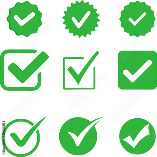Green Check Mark and Tick Icons Collection