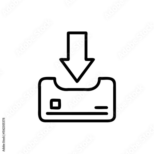 Handdrawn credit card icon with downward arrow on payment symbol download
