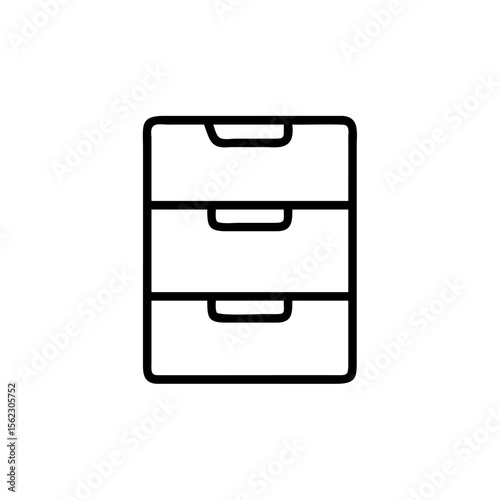 Handdrawn a three drawer cabinet with rounded rectangular handles on drawers storage