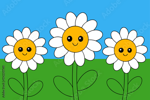 Wild Meadow Full of Blooming Daisies in Spring