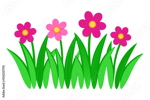 Green Spring Field with Colorful Flowers and Grass