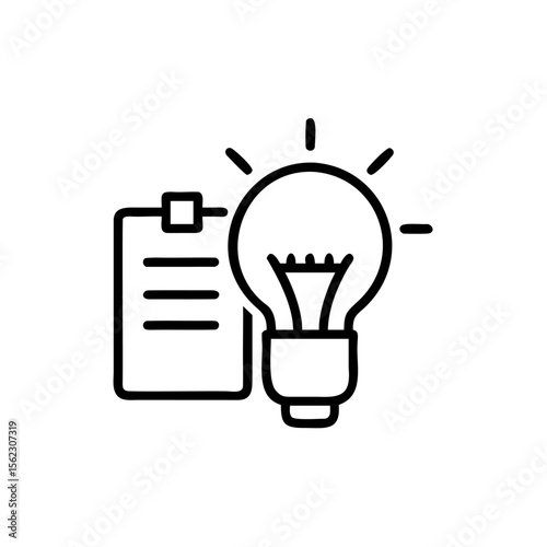 Outline lightbulb with rays notepad icon representing idea planning concept innovation