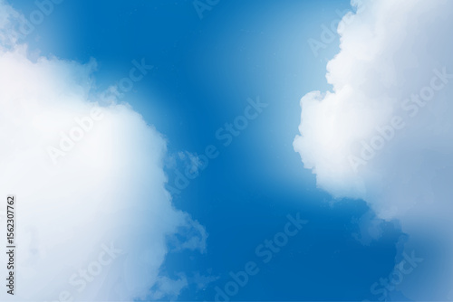 Blue sky with white clouds, summer cloudy clear sky background, heaven watercolor imitation