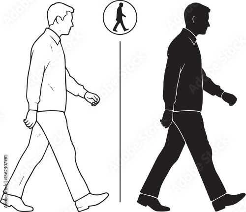 Pedestrian Walking Man and Crosswalk Sign