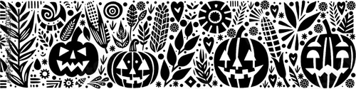 Hand‑Drawn Pumpkin Illustration, Tribal Harvest Folk Art Pattern Vector for Autumn and Thanksgiving Adventure Themes Design