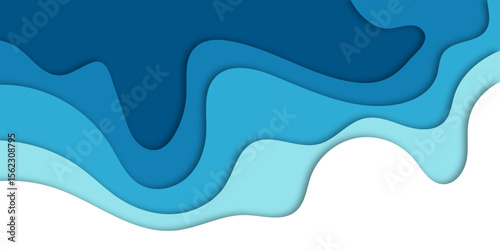 Background with white and blue waves. Abstract wavy paper background.