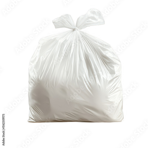 Full white trash bag tied shut isolated on transparent background