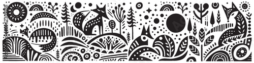 Hand‑Drawn Fox Illustration, Tribal Forest Folk Art Pattern Vector for Wildlife and Woodland Adventure Themes Design