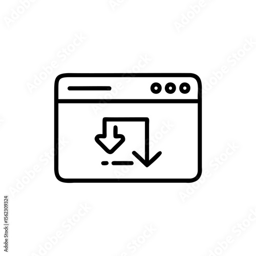 Browser window icon with download arrows on simple graphic vector