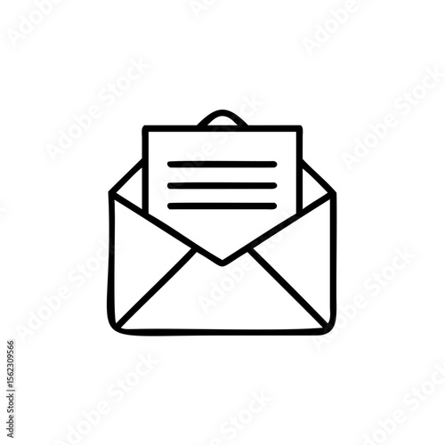 Handdrawn envelope with a letter inside on a simple a message mail communication