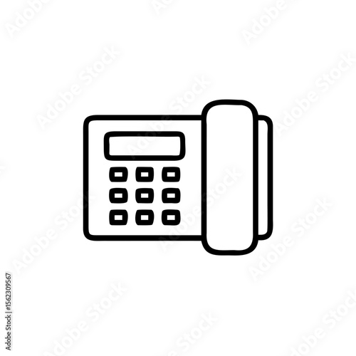 Landline telephone with handset keypad on a communication call