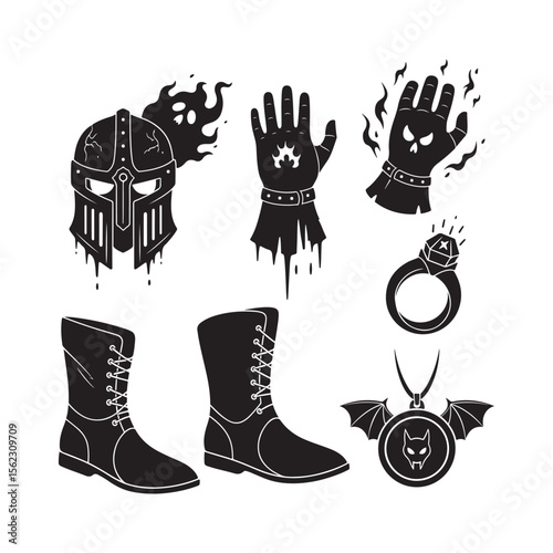 Black and White Gothic Objects Illustration vector icon collection