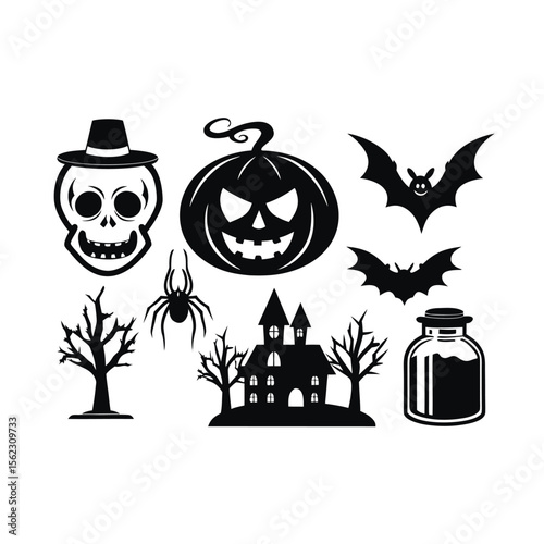 Halloween silhouette element vector happy halloween vector night icons set Premium vector
