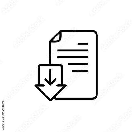Document with lines a downward arrow symbol on a paper file