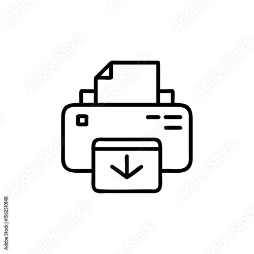 Printer icon with paper download arrow on document