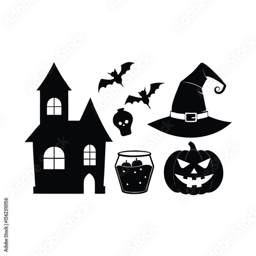 Halloween silhouette element vector happy halloween vector night icons set Premium vector

