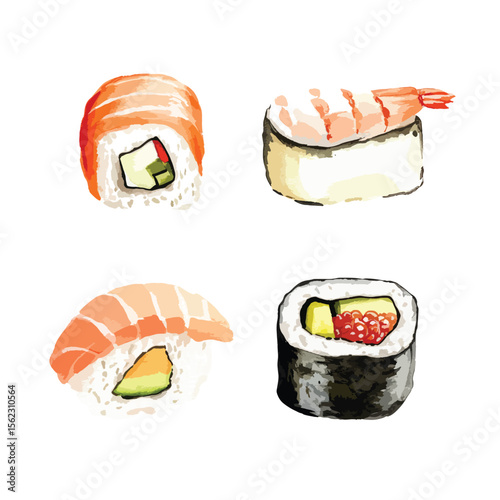 watercolor illustration of Sushi clipart isolated