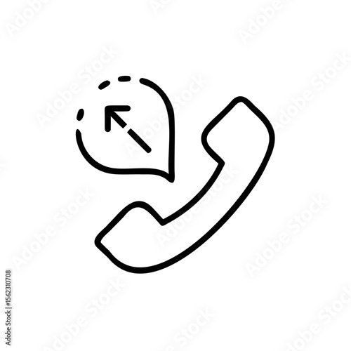 Outlined phone icon with speech bubble upward arrow on telephone call