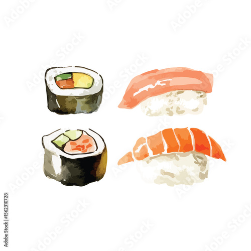 watercolor illustration of Sushi clipart isolated