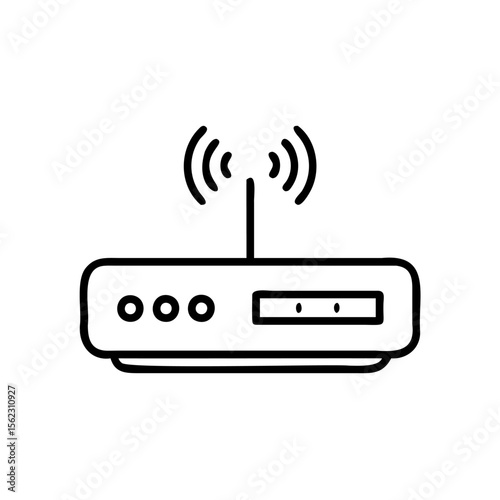 Handdrawn a wireless router with signal waves on wifi internet 1