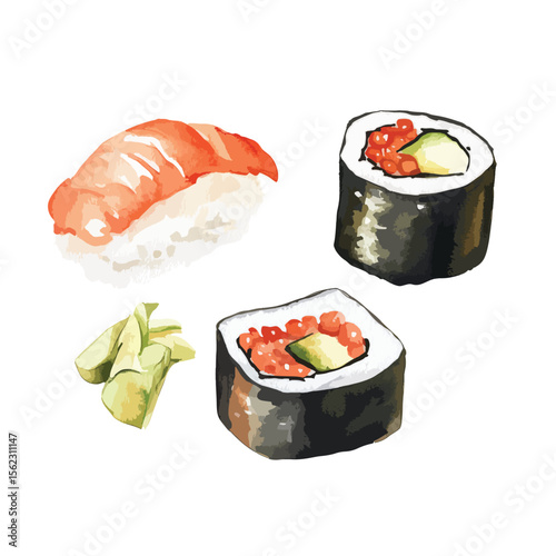 watercolor illustration of Sushi clipart isolated