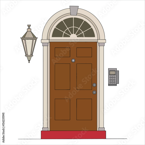 Door with lamp vector concept. House entrance illustration for real estate and architecture themes.