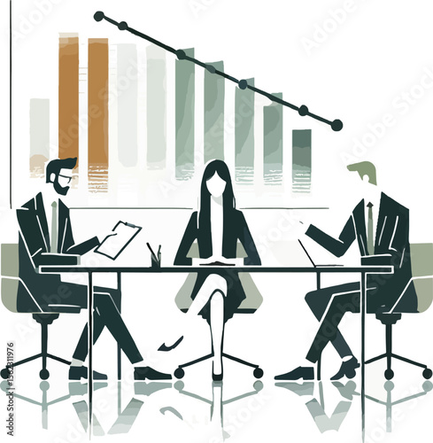 Business team discussing financial crisis with negative graph representation and declining profits
