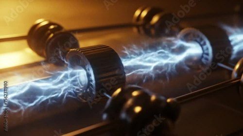 Electric discharge arc with metal connectors and sparks