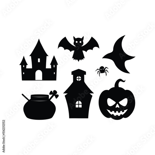 Halloween silhouette element vector happy halloween vector night icons set Premium vector

