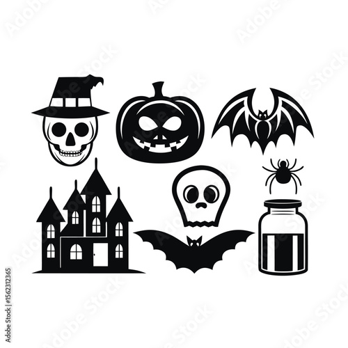 Halloween silhouette element vector happy halloween vector night icons set Premium vector
