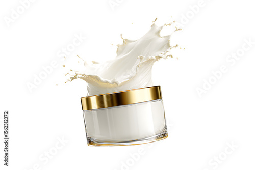 Creamy texture splash in jar. Beauty, cosmetics concept