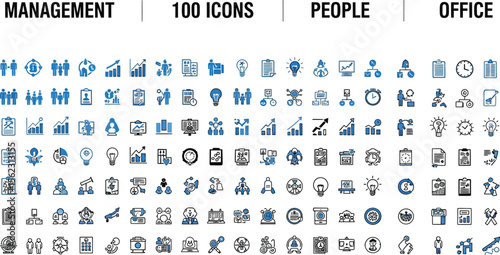 Business management icons vector set office people management team work icons