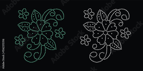 Rhinestone hotfix transfer design.Abstract beautiful glitter appliqué rhinestone motif vector design, Unique modern rhinestone flower vector design,
