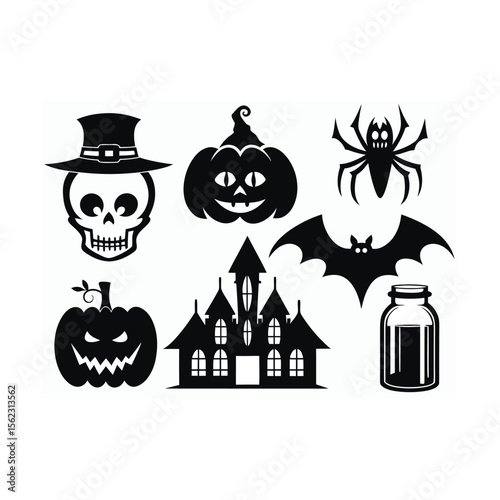 Halloween silhouette element vector happy halloween vector night icons set Premium vector
