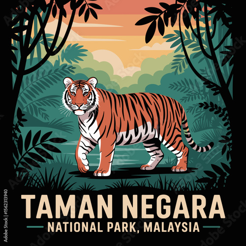 Malayan Tiger in Taman Negara Jungle – Wildlife Poster
