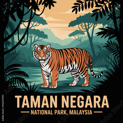 Malayan Tiger in Taman Negara Jungle – Wildlife Poster