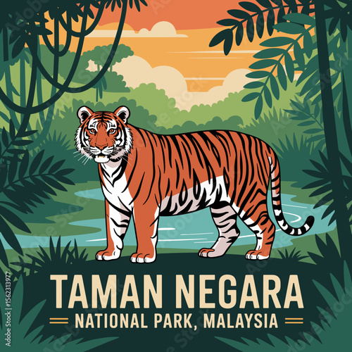 Malayan Tiger in Taman Negara Jungle – Wildlife Poster